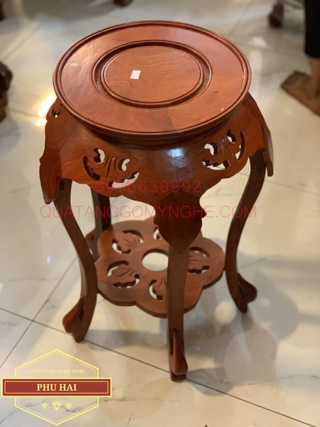 Đôn gỗ tròn lá chầu cao 60 mặt 30 - DG45