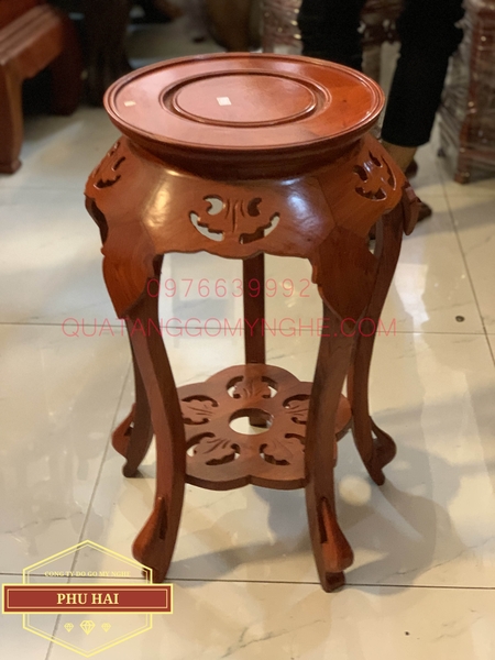 Đôn gỗ tròn lá chầu cao 60 mặt 30 - DG45