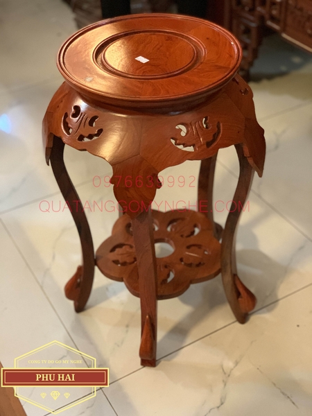 Đôn gỗ tròn lá chầu cao 60 mặt 30 - DG45