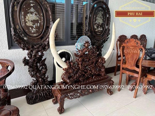 Giá Ngà Đục Tứ Linh Gỗ Gụ