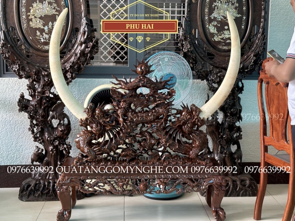 Giá Ngà Đục Tứ Linh Gỗ Gụ