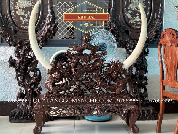 Giá Ngà Đục Tứ Linh Gỗ Gụ