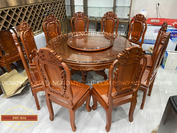 Bộ Bàn Ăn Tròn 10 Ghế Bàn Xoay