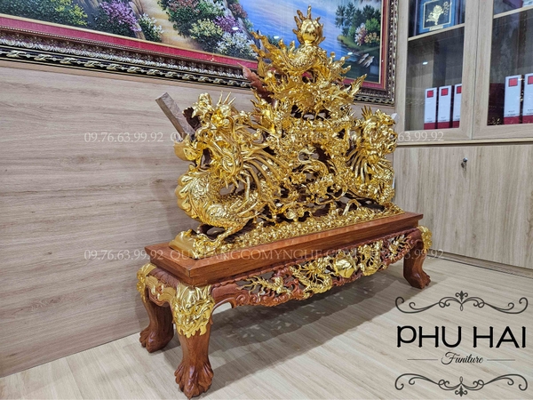 Giá Để Ngà Đục Tứ Linh Dát Vàng 