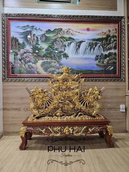 Giá Để Ngà Đục Tứ Linh Dát Vàng 
