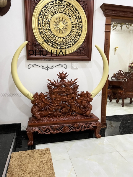 Giá Ngà Đục Tứ Linh Gỗ Hương Đẹp