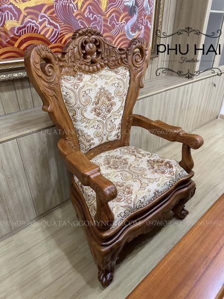 Ghế Làm Việc Chủ Tịch Bằng Gỗ Cao Cấp Bọc Nỉ Hoa Văn