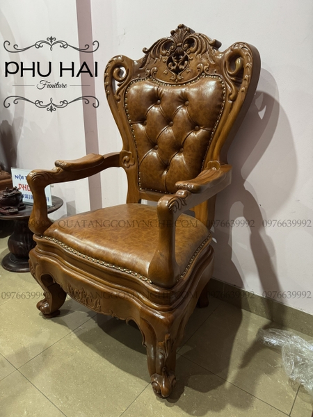 Ghế Gỗ Giám Đốc Bọc Da Nâu