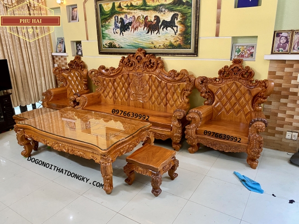 Bộ bàn ghế louis hoàng gia gỗ gõ