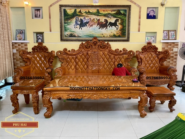 Bộ bàn ghế louis hoàng gia gỗ gõ