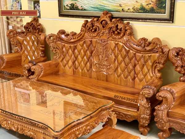 Bộ bàn ghế louis hoàng gia gỗ gõ
