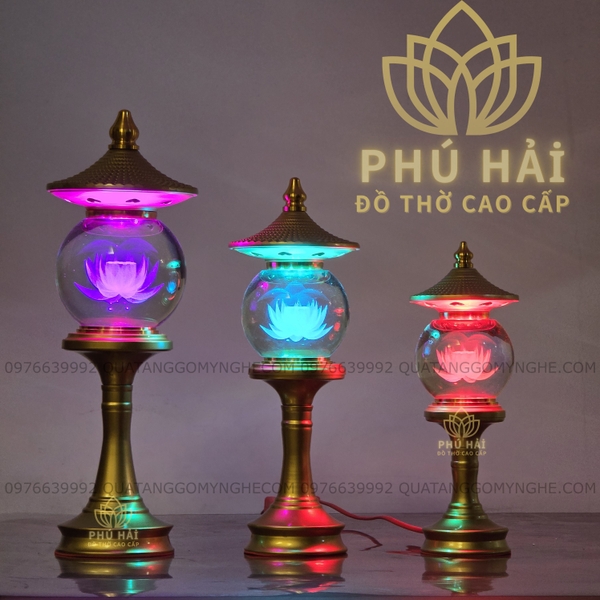 Đèn Thờ Chốp Cầu Pha Lê Hoa Sen Thân Hợp Kim Vàng 26 28 33 40 cm
