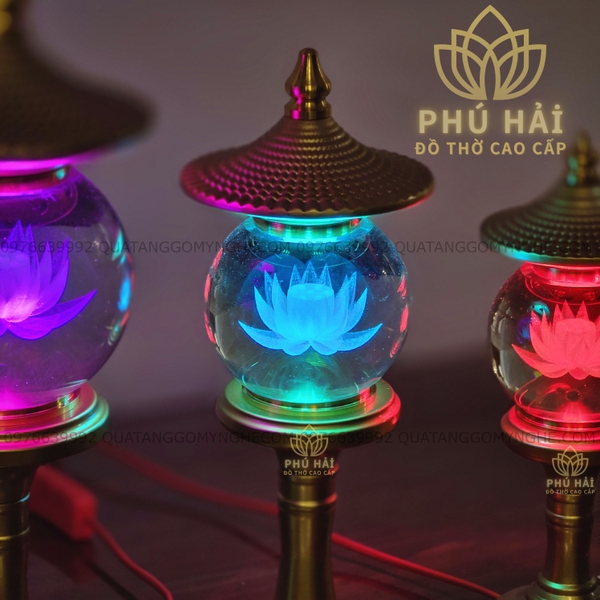 Đèn Thờ Chốp Cầu Pha Lê Hoa Sen Thân Hợp Kim Vàng 26 28 33 40 cm