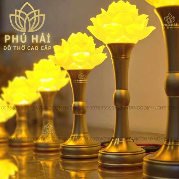 Đôi Đèn Thờ Hoa sen 1 Bông Lưu Ly Cao Cấp Loại 1