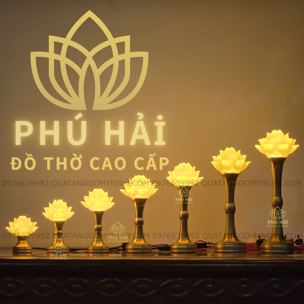 Đôi Đèn Thờ Hoa sen 1 Bông Lưu Ly Cao Cấp Loại 1
