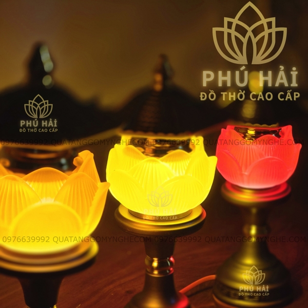 Đèn Hoa Sen 1 Bông Mái Chùa Dâng Bàn Thờ Cao 25 30 35 cm