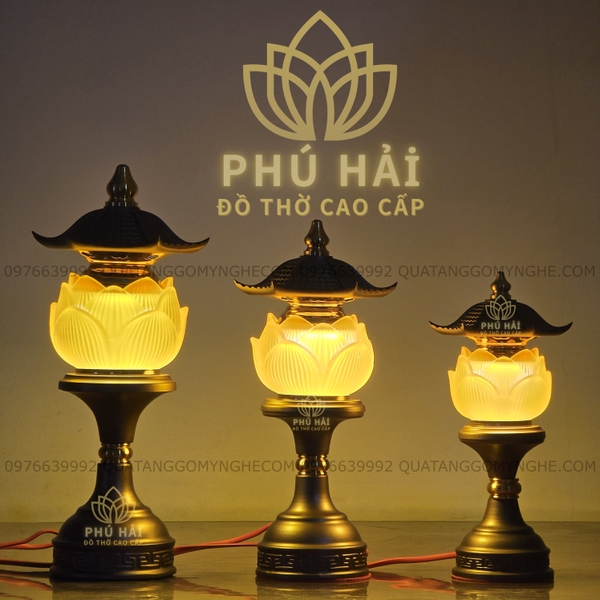 Đèn Hoa Sen 1 Bông Mái Chùa Dâng Bàn Thờ Cao 25 30 35 cm