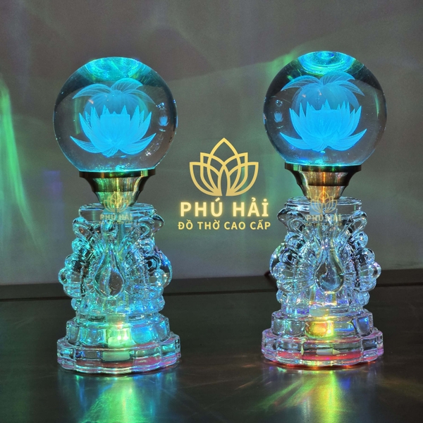 Đèn Thờ Cầu Pha Lê Thân Thủy Tinh Đổi Màu Kích Thước Cao 21 Cm
