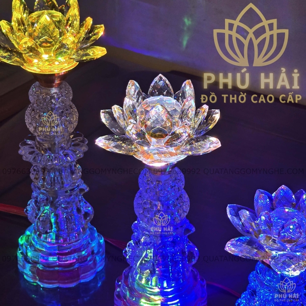 Đèn Thờ Cúng Pha Lê Thủy Tinh Cao Cấp - Cao 20 26 31 cm