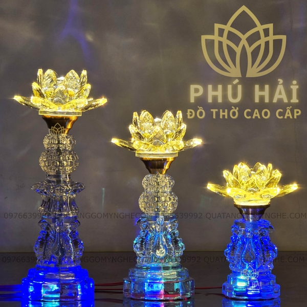 Đèn Thờ Cúng Pha Lê Thủy Tinh Cao Cấp - Cao 20 26 31 cm