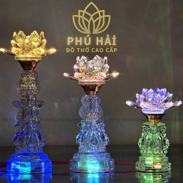 Đèn Thờ Cúng Pha Lê Thủy Tinh Cao Cấp - Cao 20 26 31 cm