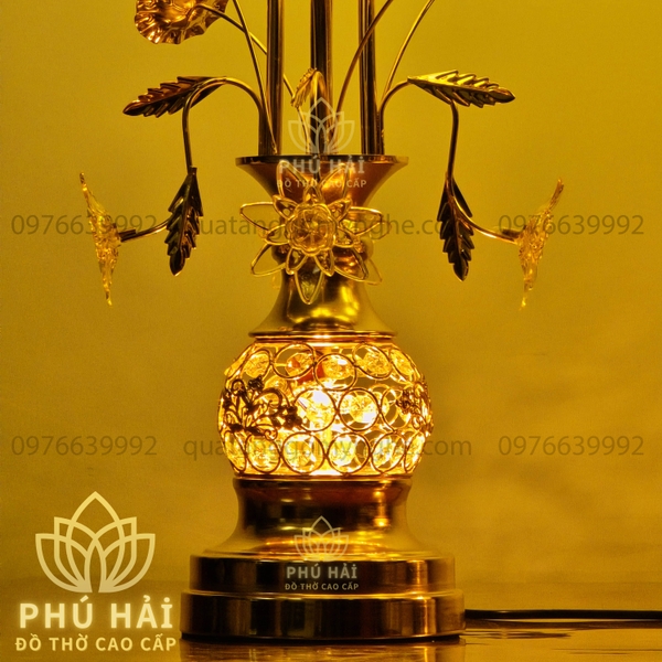 Đèn Thờ 5 Bông Hoa Sen Thân Đan Lỗ Cao 60 65 cm Cao Cấp