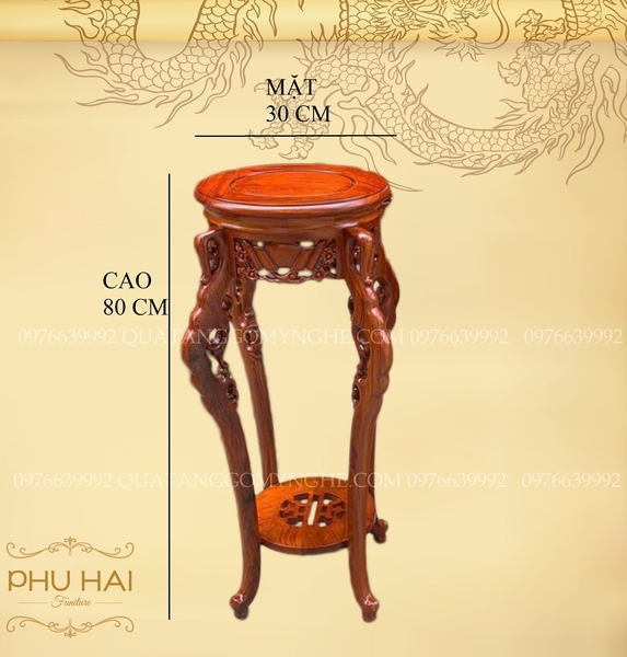 Đôn Gỗ Tròn Chân Cong Cao 80 x 30 Gỗ Hương