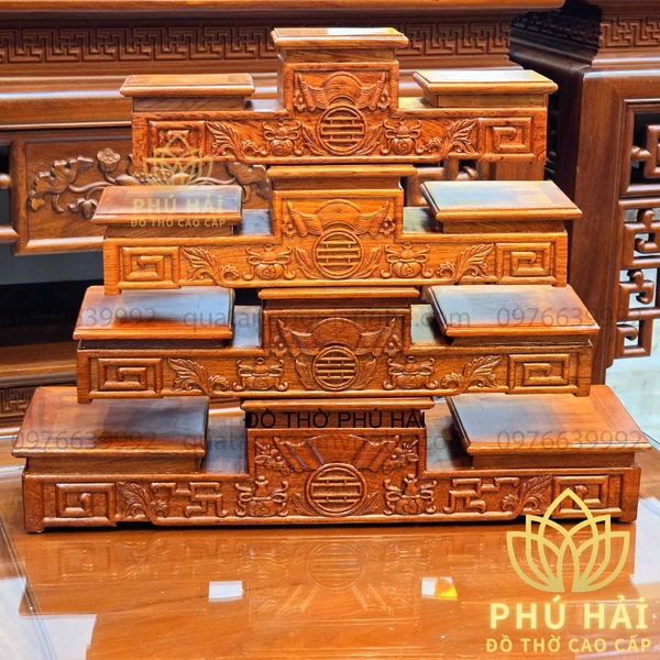 Tam Cấp , Bục Tam Sơn , Đế Kê Bát Nhan Kê Tượng Gỗ Hương Bền Bỉ Kích Thước 14 cm - 24 cm
