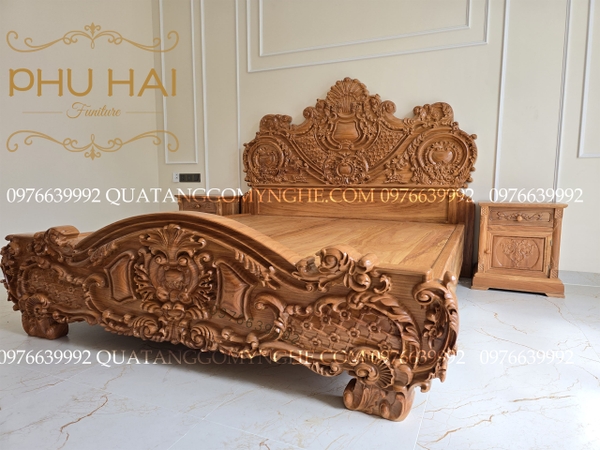 Giường Gỗ Gõ Đỏ Hoàng Gia Tân Cổ Điển