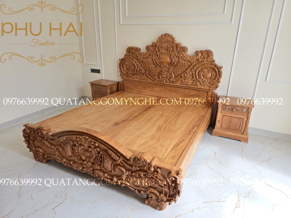 Giường Gỗ Gõ Đỏ Hoàng Gia Tân Cổ Điển