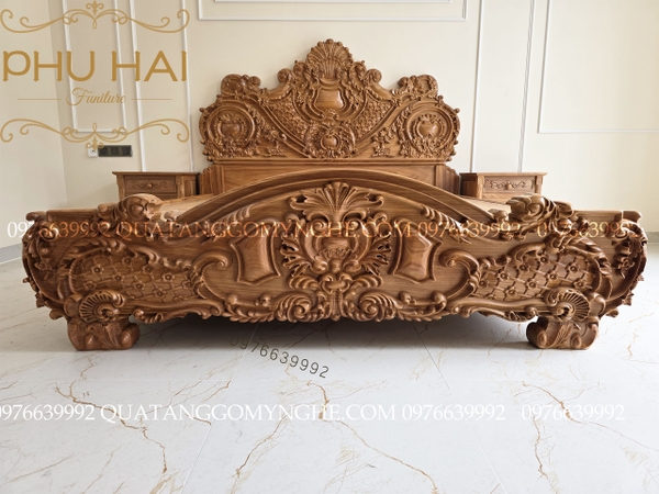 Giường Gỗ Gõ Đỏ Hoàng Gia Tân Cổ Điển