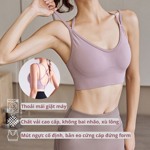 Áo lót bra thể thao nữ, tập gym yoga cao cấp AMI Medea dây đan chéo lưng, đệm mút may cố định, 3 nấc điều chỉnh G3-012