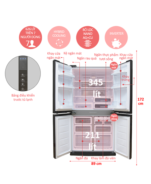 Tủ lạnh Sharp Inverter 626 lít SJ-FX630V-BE