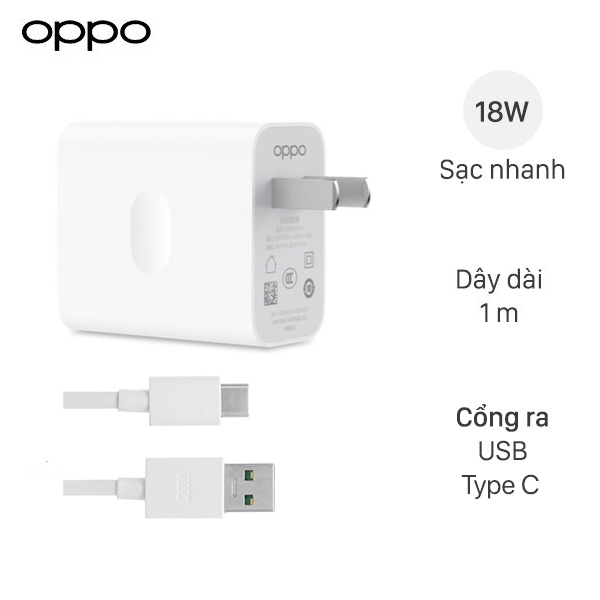 Bộ Sạc Nhanh 18W OPPO A54 - Cáp Type C - Hàng Chính Hãng