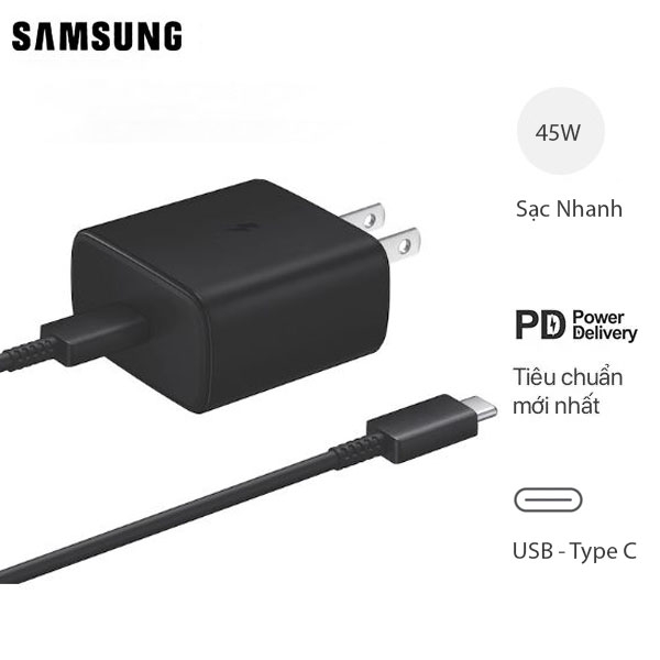 Bộ Sạc Siêu Nhanh Samsung 45W Chuẩn PD Cho Galaxy S24 Ultra - Hàng Chính Hãng