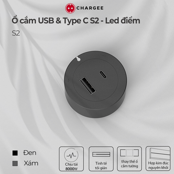 Ổ cắm cài thanh ray Type C & USB CHARGEE S2 250V/13A