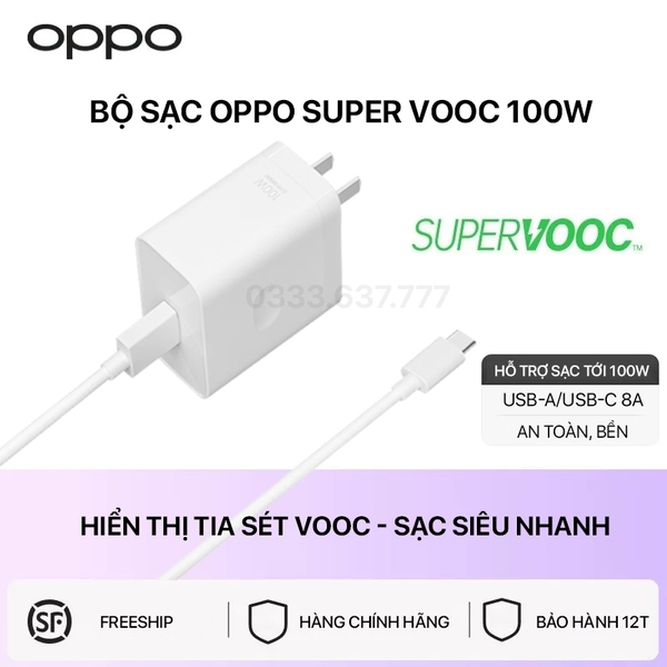 Adapter Sạc Siêu Nhanh Super VOOC 3.0 100W Cho OPPO Find X7 Pro/ Find X7 Ultra - Chính Hãng
