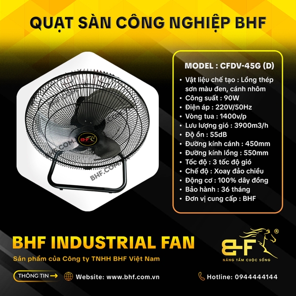 Quạt Sàn Công Nghiệp Đảo Chiều BHF CFDV-45G Lồng Đen (90W) Quạt Công ...