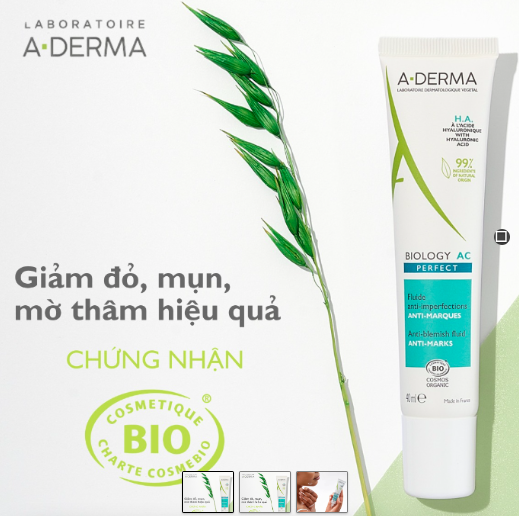 Kem Giảm Mụn, Kiểm soát Bã Nhờn và Mờ Thâm Mụn A-derma Biology AC Perfect Anti-Blemish Fluid 40ml