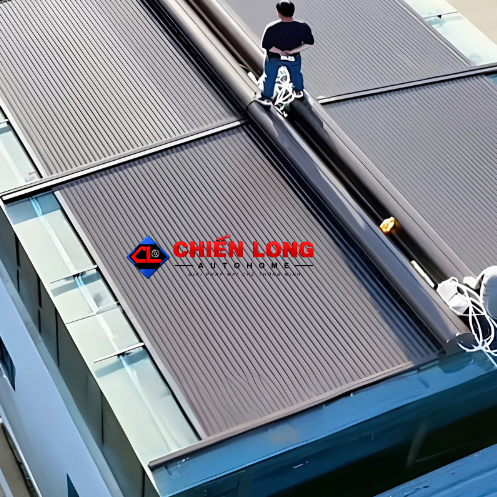 Mái Nhôm Cuốn Tự Động Chống Nắng Mái Kính 4m x 6m