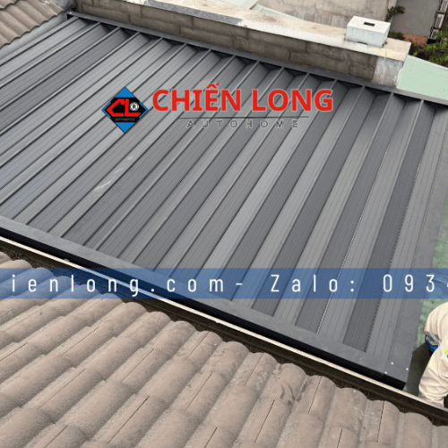 Mái Nhôm Xếp Trượt Ziczac Tự Động Che Sân Thượng 4m x 6m.