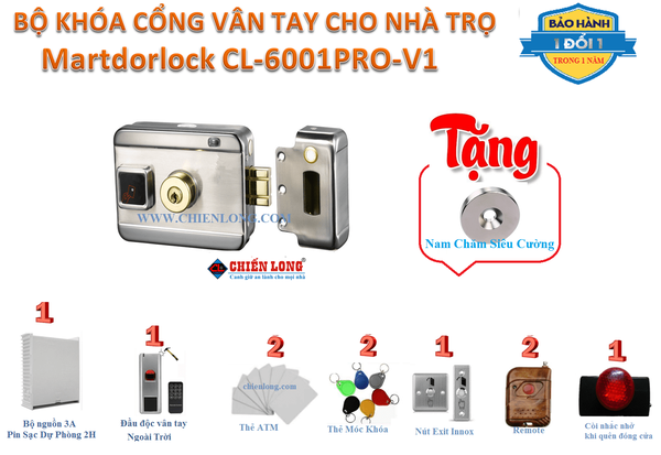 Bộ Khóa Cổng Vân Tay Cho Nhà Trọ Smartdorlock CL-6001RRO-V1