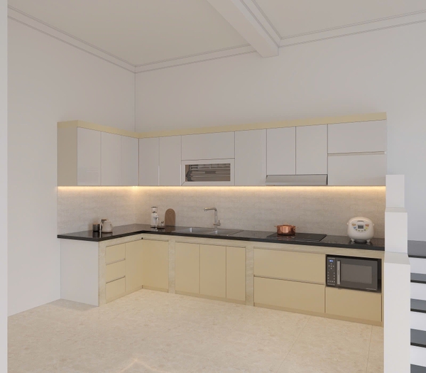 hoàn thiên tủ bếp acryic tủ dưới đã xây bệ bê tông