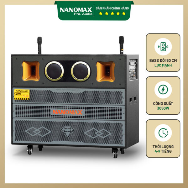 Loa Karaoke Kéo Nanomax Pro-500 Bass Đôi 50cm 3050w