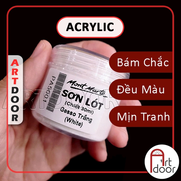 Sơn lót Acrylic MONT MARTE Gesso (chiết 30ml) giúp bám chắc, bền màu, dễ vẽ trên vải, nhựa, kính, gỗ, đá