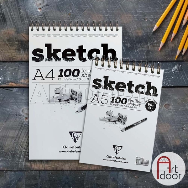 Sổ vẽ chì CLAIREFONTAINE Sketch giấy Ngà mỏng 90gsm (vân mịn)