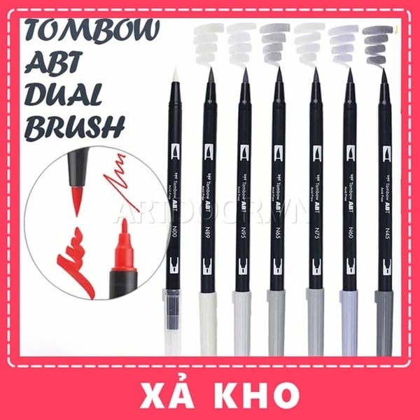 Bút màu đầu cọ TOMBOW ABT Dual Brush siêu mượt (Trắng/ Đen/ Xám) - [xả kho]