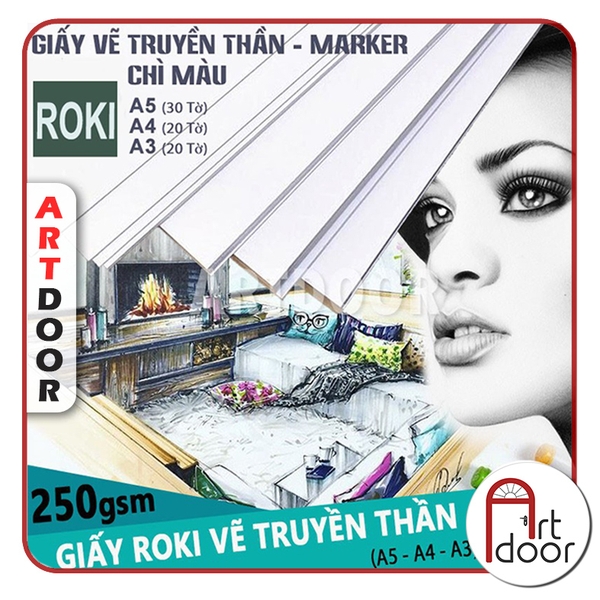 Giấy vẽ chì ROKI truyền thần, marker dày 240~250gsm (vân mịn)