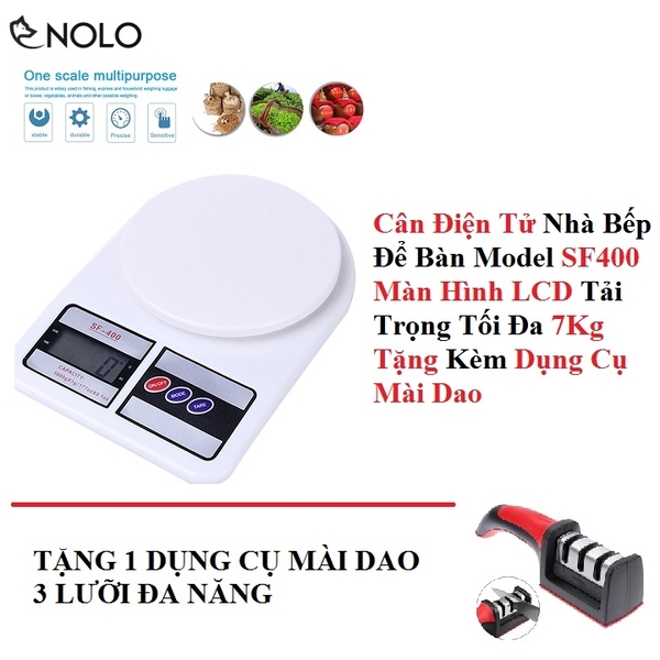 Cân Điện Tử Nhà Bếp Để Bàn Model SF400 Màn Hình LED Tải Trọng Tối Đa 7Kg Tặng Kèm Dụng Cụ Mài Dao