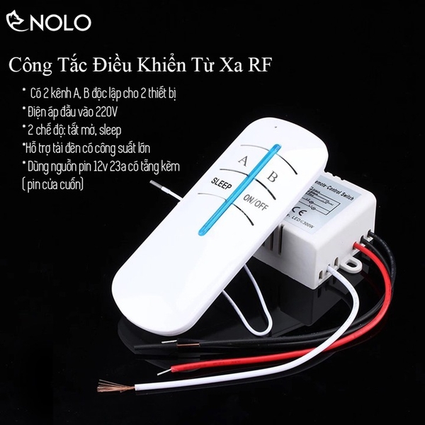 Bộ Mạch Công Tắc Điều Khiển Từ Xa RF 2 Cổng 2 Kênh 2 Chế Độ Có Kèm Đế Gắn Remote Và Pin 12V 23A Tầm Xa 20m